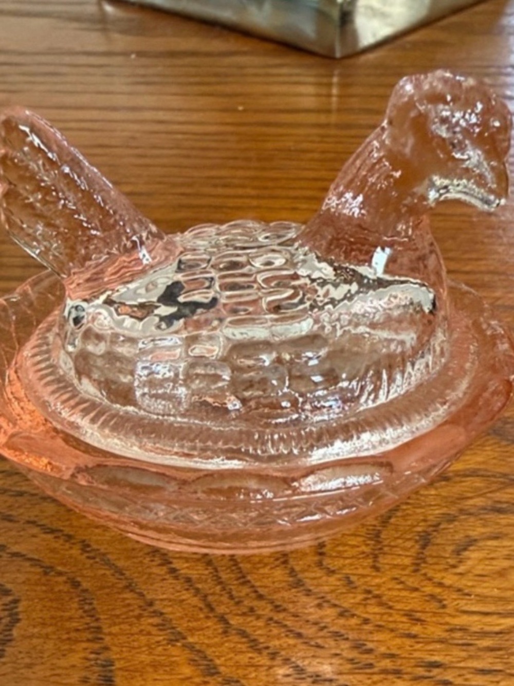 Pink Glass Hen on Nest Salt Cellar